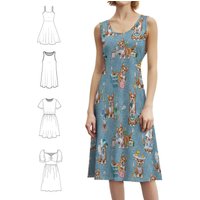 Tea With Corgi Pattern | Blue Korean Style Casual Dress For Women Simple Daily Office Lady Dresses Corgi Tea Tea Party Teatime