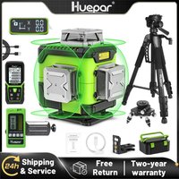 Niveau laser Huepar Y04CG vert 4D à lignes croisées avec écran LCD, 16 lignes horizontales et verticales, outils laser auto-nivelants avec étui