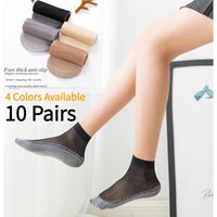 10 Pairs High Quality Women Nylon Velvet Crew Socks Summer Thin Crystal Silk Transparent Non-Slip Ankle Socks