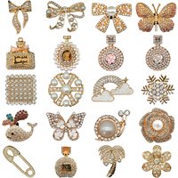 1/20Pcs Luxury Rhinestone & Pearl Metal Shoe Charms for Clogs, Bow, Butterfly, Perfume Bottle DIY Accessories for Women Girls