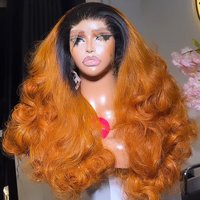 450 Density 36 Inch Orange Ginger Bouncy Curly Ombre Glueless Wigs 13X6 HD Lace Frontal Wigs For Women Brazilian Remy Preplucked