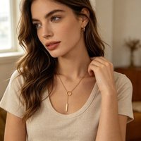 A Light Luxury Geometric Patchwork Gold Pendant Necklace, a Versatile Neck Accessory with a Vintage Casual Vibe, Featuring a Creative Combination of Round and Rectangular Shapes, with a Superior