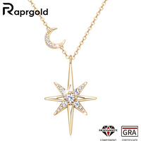 RAPRGOLD GRA Moissanite Diamond Star Moon Charm Necklaces for Women S925 Sterling Silver Chains Wedding Jewelry Gifts Collares
