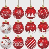 12/24PCS Christmas Ball Pendant, Wooden Pendant Christmas Decoration, Christmas Party Yard Decoration Set