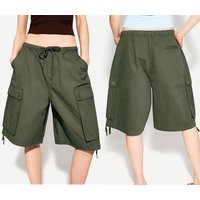 Women’s Casual Denim Cargo Shorts Summer Fashionable Drawstring Loose Knee Length Jean Shorts with Pocket