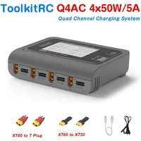ToolkitRC Q4AC 4x50W 5A AC 100W 4 Port DC Smart Discharger Charger XT60/XT30 Optional for 1-4S Lipo Battery