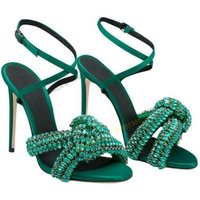 Green Crystal Bow Knot Sandals Wedding Shoes for Women Solid Ankle Buckle Fashion Heel High Heels Shoes 2023 Zapatillas Mujer