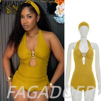 FAGADOER Sexy Hollow Out Shorts Two Piece Sets Fashion Solid Color Ruched Halter Crop Top and Bodycon Shorts Outfits Women Suits