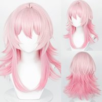 Synthetic Ombre Pink Women Short Straight Wig Anime Game Cosplay Fluffy Heat Resistant Wig for Daily Party