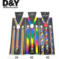 Unisex Y-Back Suspenders Adjustable Elastic with Metal Clips Rainbow Gradient Argyle Braces for Women Casual Formal Party Wear