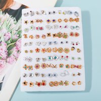 50Pair/set Multi-style Crystal Stud Earrings Set Women Girls Small Plastic Animals Star Moon Earrings Set Jewelry