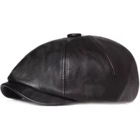 Retro Octagonal Leather Hat Autumn Men's Beret Elegant Fashion Cap Snapback Caps for Men Women