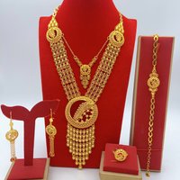 Dubai 24k Gold Plated Long Necklace Earrings Set For Women Africa Indian Pendant Jewelry Wedding Party Gift Accessoriesa