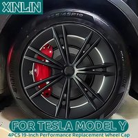 4PCS Hub Cap Performance Replacement Wheel Cap 19 Inch Automobile Hubcap Full Rim Cover Accessories for Tesla Model Y 2018-2024