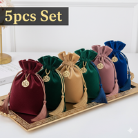 Velvet Wedding Candy Bags Luxury Drawstring Gift Pouch with Tassel 5pcs Set Chinese Double Happiness Party Favor Jewelry Packing