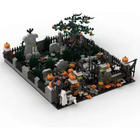 MOC Halloween-themed schreckliche Atmosphäre kleine Szene Baustein Dekoration, DIY Friedhof kleines Bausteinmodell