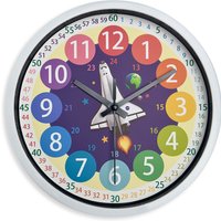1pc blue cartoon style Spaceship wall clock, Color teaching clock, Quiet non-ticking learning wall clock, Home decoration clock