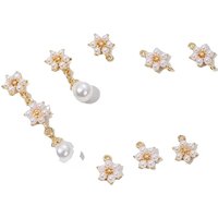 14k Gold-plated Imitation Pearl Snowflake Hanging Silver Needle Earrings Plum Blossom Pendant Handmade DIY Jewelry Accessories