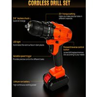 21V Cordless Drill,Electric Screwdriver Set,45Nm Cordless Combi Drill with 29PCS Accessories, 2 Variable Speed 25+1 Torque Setting, Trigger-Activated LED for Home DIY Project Kit