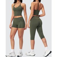 2pcs Women Yoga Suit Sports Bra Gym Set Fitness High Waist Capri Pants Shorts Athletic Wear Outfits Workout Clothes Fitness Set