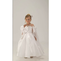 White Satin Kids Dress Midi Ball Gown Off Shoulder Giant Side Bow Decor For Baptism Wedding Photoshoot Customized