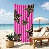 1pc striped beach towel, leopard print pentagram beach towel, ultra-fine fiber absorbent quick drying beach towel,
