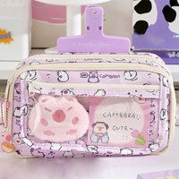 Cartoon Purple Capybara Pencil Storage Bag Kawaii Pencil Box Large Capacity Pencil Case School Stationery Case Makeup Bag