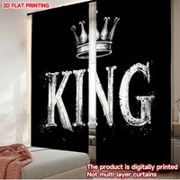2D flat printing 2pcs Window Curtains Luxury Royal Crown with King Text Digital Printed Polyester Drapes Party Decorations Use