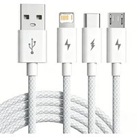 3 in 1 Multi-Port USB-A Fast Charging Cable For iPhone 13 14 Xiaomi Redmi POCO Huawei Honor Micro USB Type C Braided Cable 1.2m