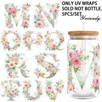 5Pcs/Set Floral Alphabet Letter 16OZ Transfer Paper UV DTF High Self-Adhesive Transfer Paper Suitable For Decorating Cups