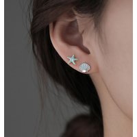 S925 Sterling Silver Blue Starfish Shell Shaped Earrings for Women Ear Studs Sweet Girls Fashion Jewelry Party Gifts