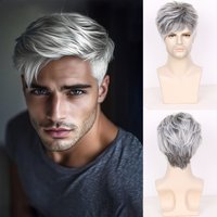 Men's short silver-gray wig, synthetic fiber wig, suitable for men's Halloween cosplay wig accessories