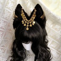 Golden Wings Cosplay Anubis Headband Plush Alloy Animal Ears Hairband Gothic Tassel Egypt Style Headwear Hair Styling Accessory