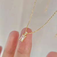 Huitan Dainty Necklace with Bright Zirconia Lady Delicate Gold Color Pendant Jewelry for Engagement Exquisite Gift Accessories