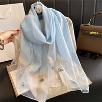 2024 Floral Embroidery Silk Wool Scarf Luxury Women Hijab Female Foulard Pashmina Long Beach Stoles Shawl Wrap Scarves Bandana