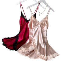 Summer Nightwear Women's Satin Pajama Set Fashion V-Neck Lace Strap Nightwear Loungewear For Sleeveless Pink Nightwear Set
