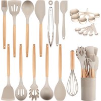 24pcs Non-Stick Wooden Handle Silicone Kitchen Utensil Set for Baking and Cooking, Durable & Easy-Clean,Easy Cooking and Baking