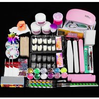 Nail Acrylic Kit 12 Color Glitter Acrylic Powder 3D Nail Art Engraving Extended Mold Crystal Powder Nail Art Tool Kit