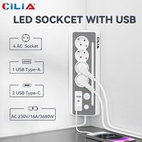 CILIA Elettrica 90° 4 Prese Schuko,2 Type-C +1 USB, Protezione Sovratensioni, LED, on/Off, 3680W 16A, Cavo 1.5m, for Home