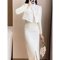 Autumn Winter Small Fragrance Style Women's Fashion Set Casual High Waist Skirt Two-Piece Suit Professional Short Sleeve Long...