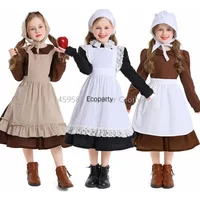 Hot Kids Halloween Maid Dress Pilgrim Vintage Victorian Poor Colonial Farm Village Girl Cosplay Costume Colonial Orphan Outfits