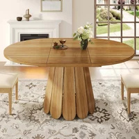 PINGGO Expandable Dining Table Kitchen Dining Table Balcony Dining Table Circular Dining Table Extending To Oval Shape
