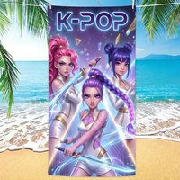 K-pop Idol Style Beach Towel Flat Print Anime Warrior Girls Graphic Bath Towel for Fan Gift Summer Concert Outdoor Decor