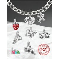Adjustable 925 Sterling Silver Vintage Pendants Airplane Strawberry Charms Beads Fit Original Bracelet Necklace DIY Jewelry