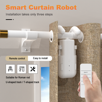 Smart Curtain Motor with Remote Button Control 3in1 Track for Home Automation Window Treatment Pull-to-start, 15KG Load Capacity