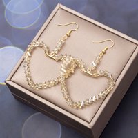 New Glass Handmade Beaded Large Heart Earrings For Women Vintage Shiny Crystal Luxury Wedding Jewelry Party Vacation Accessories