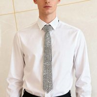 Locomotive Style Full Rhinestone Tie Black Choker Punk Style Long Necktie Collares Geometric Pre-tied Tie JK Uniform Decoration