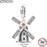 925 Sterling Silver Dutch Windmill Pendant Charm Beads Travel Vacation Lifestyle Design Fit for Bracelet Necklace DIY Jewelry
