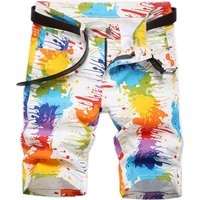 Short peint en couleur fantaisie pour hommes, culotte en Denim extensible Y2K, imprimé numérique, jean blanc, été