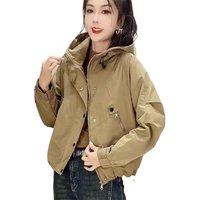2025 Autumn Winter New Short Zipper Casual Jacket Loose Work Style Warm Cotton Outerwear Fashion Women Hooded Trench Coat